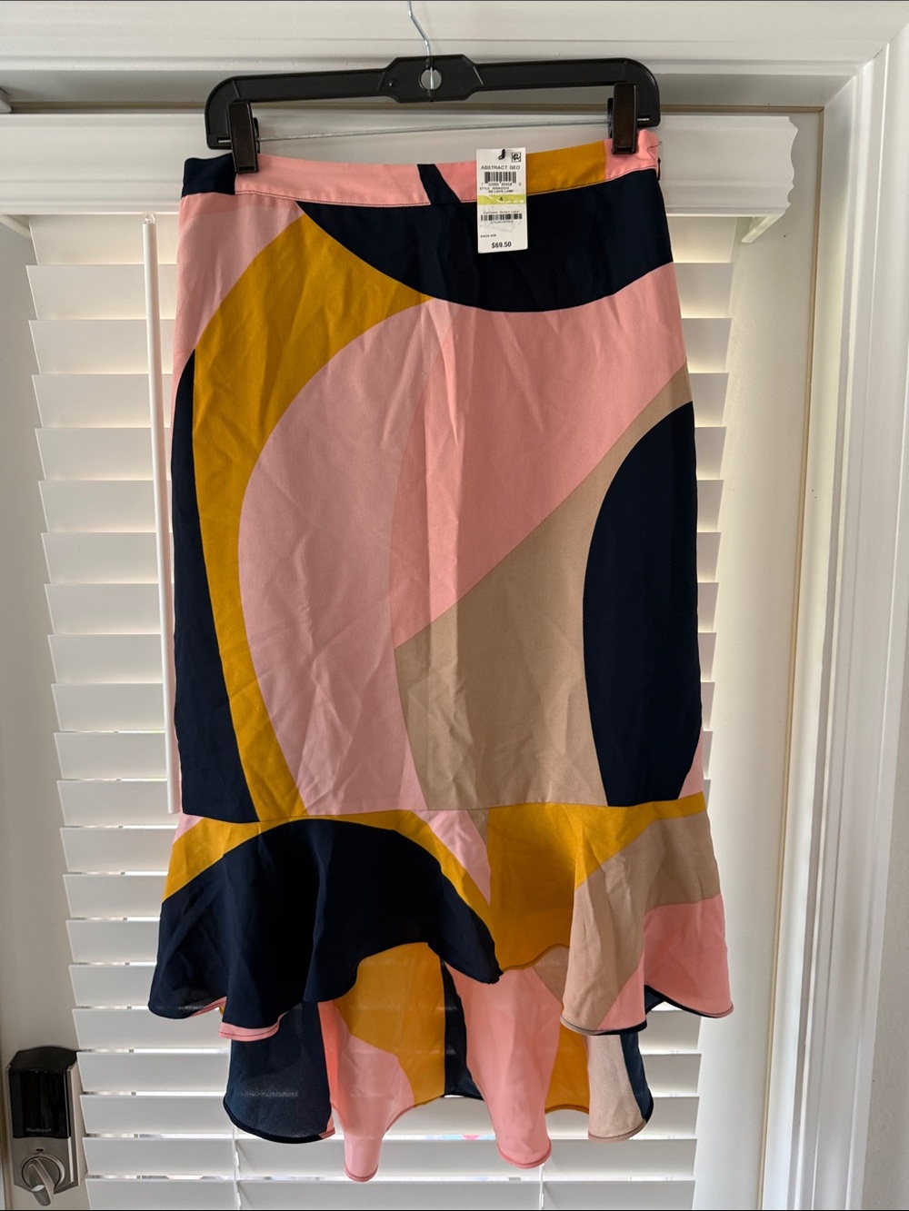 Bar III Pink Navy & Mustard High-Low Flounce Skirt